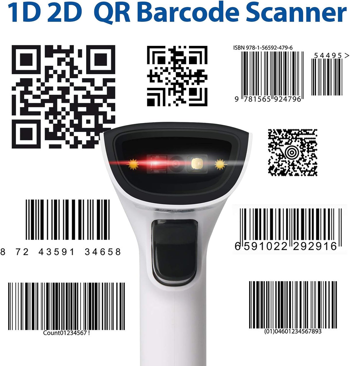 2D Bluetooth Barcode Scanner with Stand, 3 in 1 Wireless & Wired, 1D & 2D, Pack of 2 T353