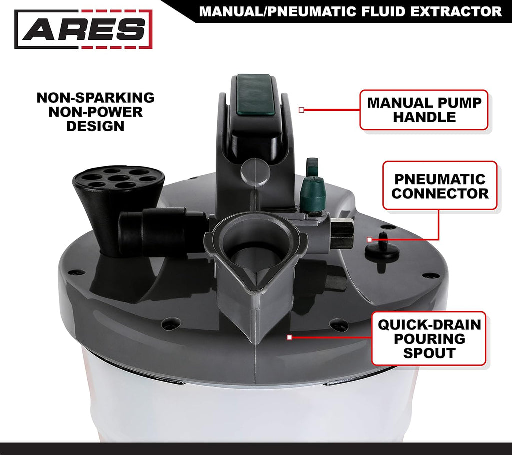 Manual/Pneumatic Fluid Extractor with Brake Bleeder Adapter, 10L Capacity, Polypropylene U665