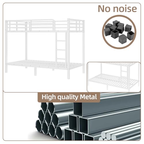 Twin XL Over Twin XL Black Metal Bunk Bed Frame with Ladder & Guardrail Z347