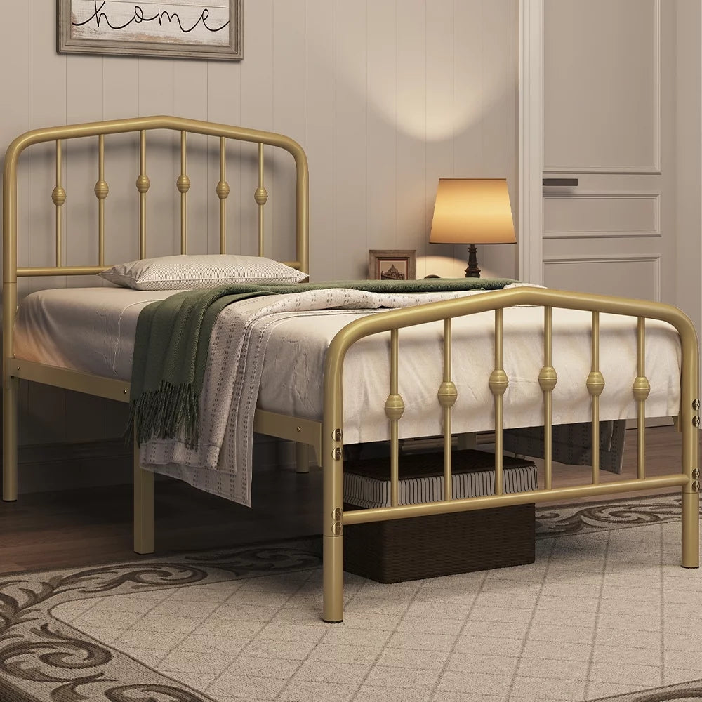Twin Size Metal Bed with Arched Headboard and Footboard M995