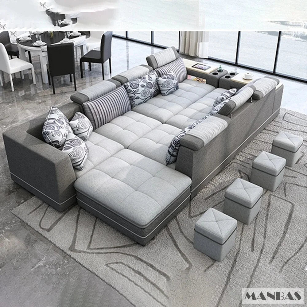 U Shape Corner Fabric Sofa with Bluetooth Speaker U69983
