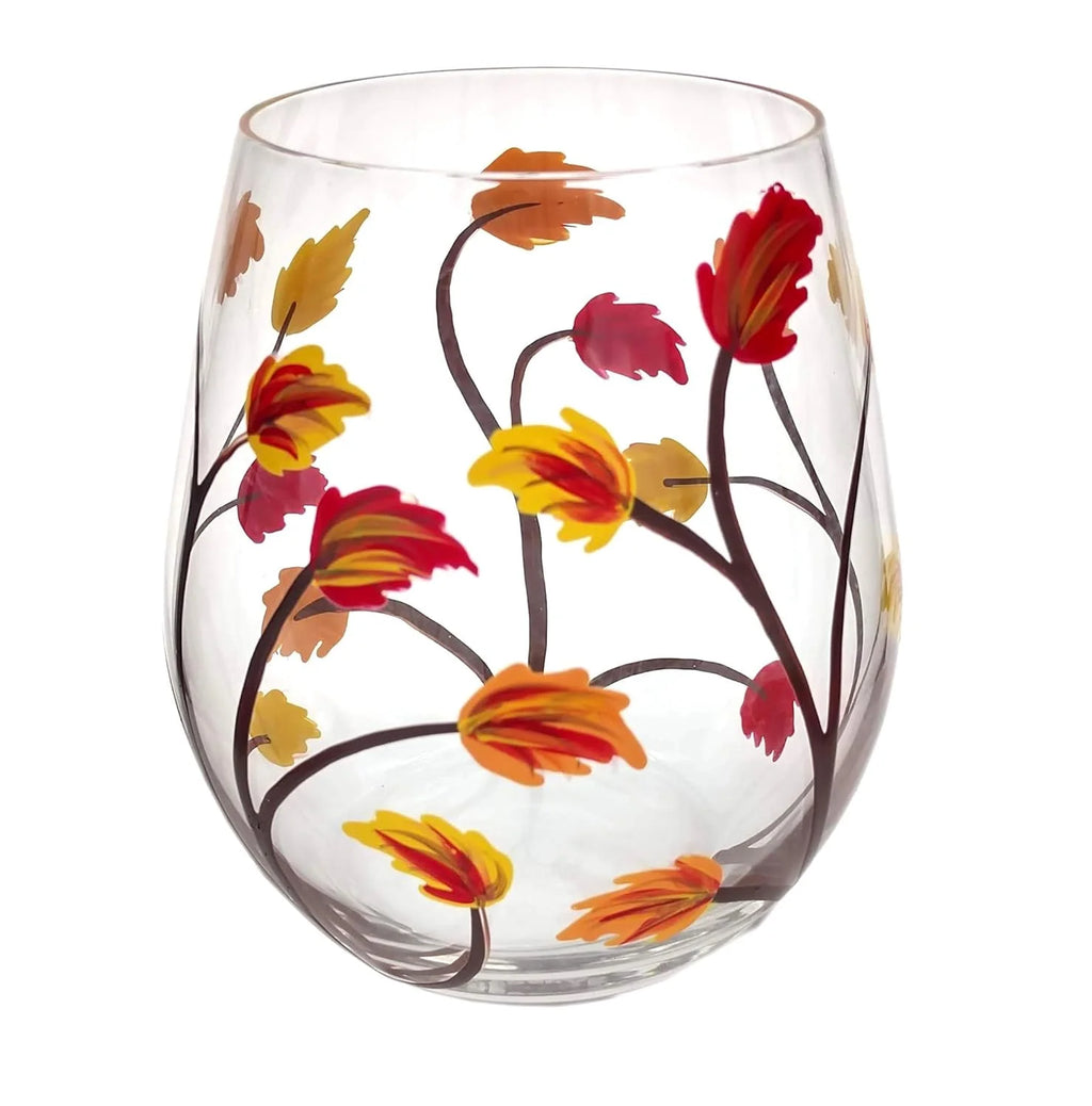 Stemless Hand Painted Wine Glass 18 Ounce Y478