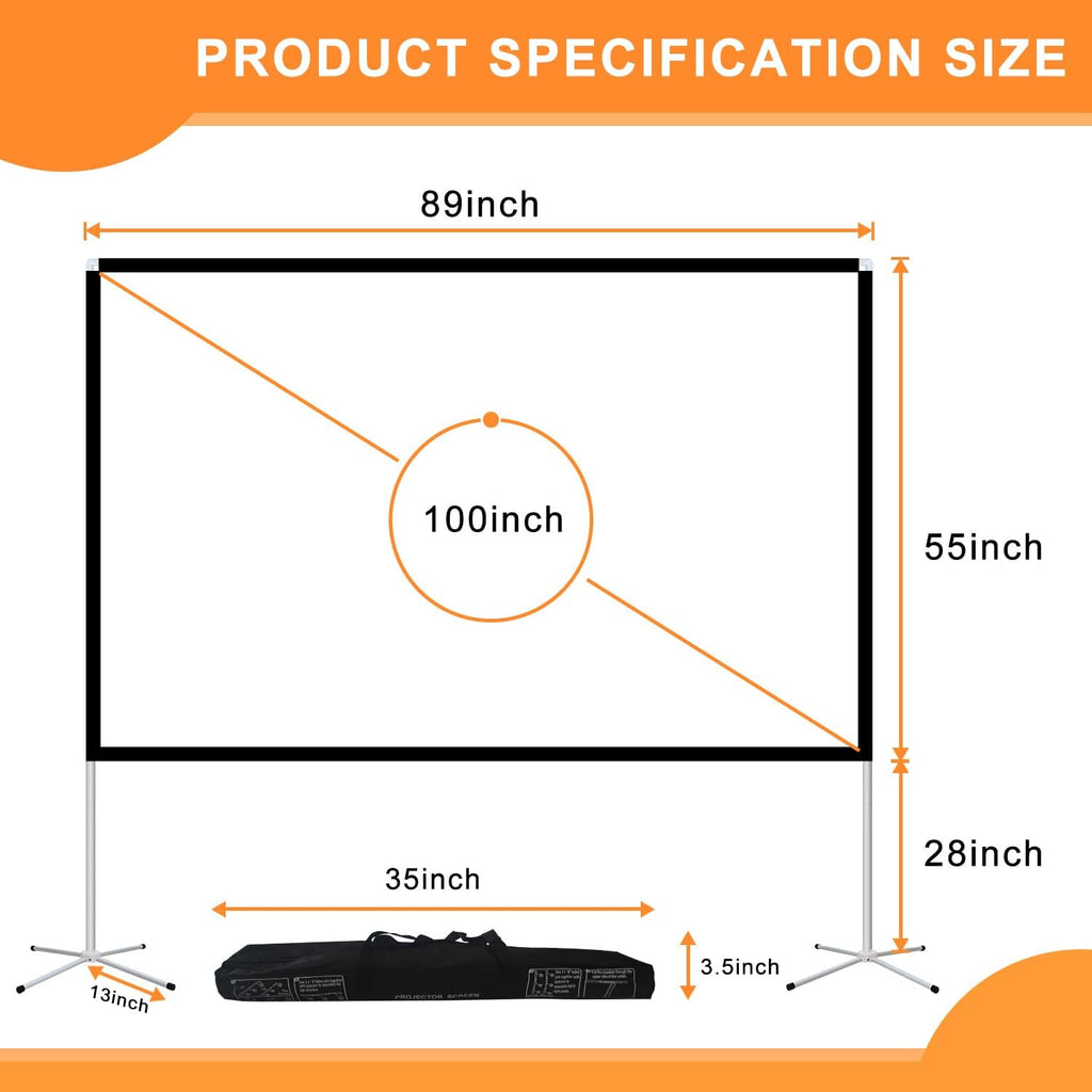 100 Inch 16:9 Portable Projector Screen with Stand and Carry Bag S167