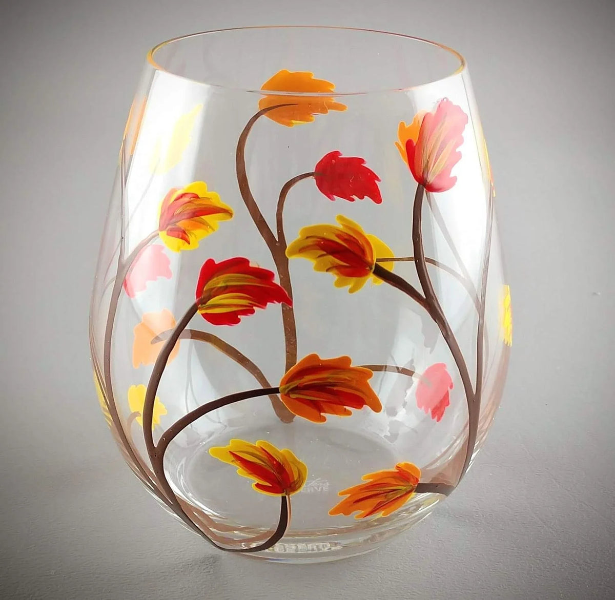Stemless Hand Painted Wine Glass 18 Ounce Y478