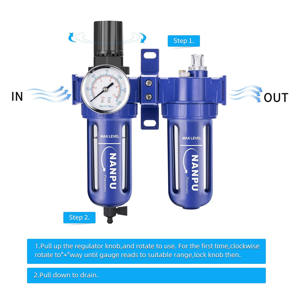 Compressed Air Filter Regulator Lubricator, Zinc Alloy, 5 Micron Brass Element, 0-150 psi Gauge Z977721