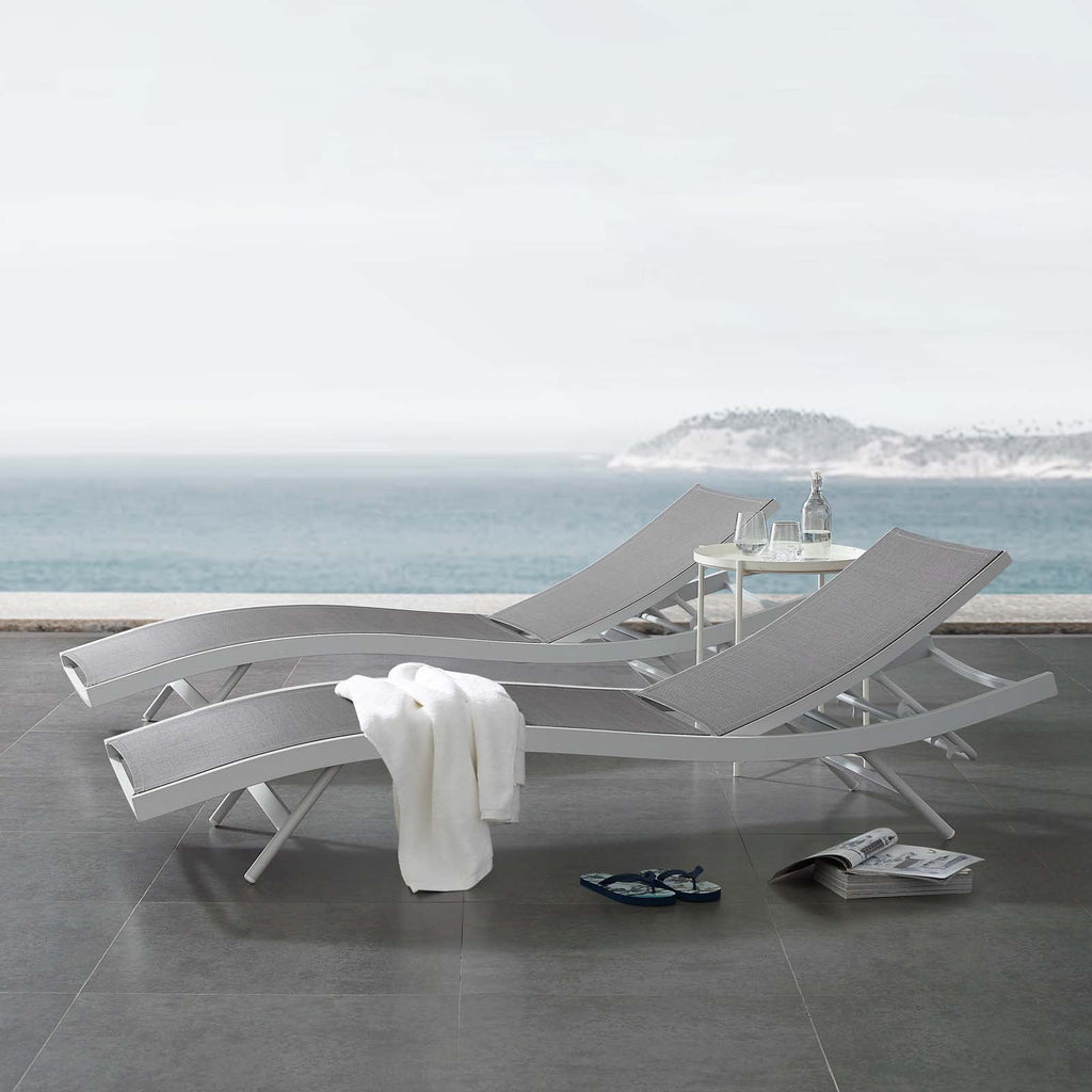 White Gray Mesh Chaise Lounge Chair P958066