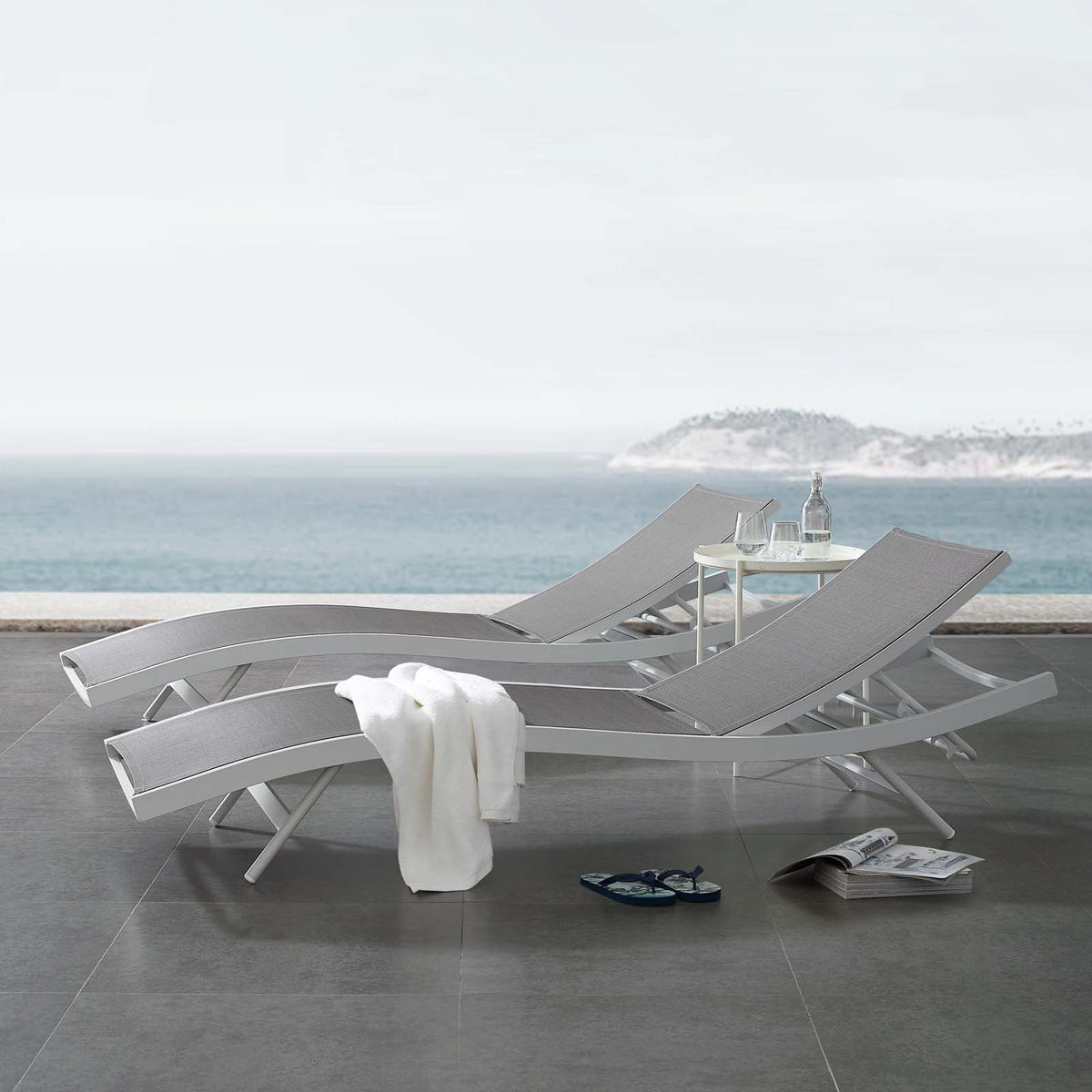 White Gray Mesh Chaise Lounge Chair P958066