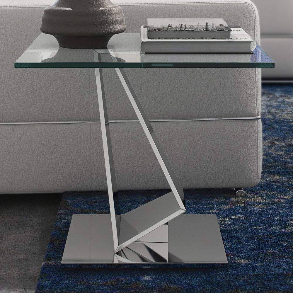 Clear Glass End Table with Polished Stainless Steel Base T59840